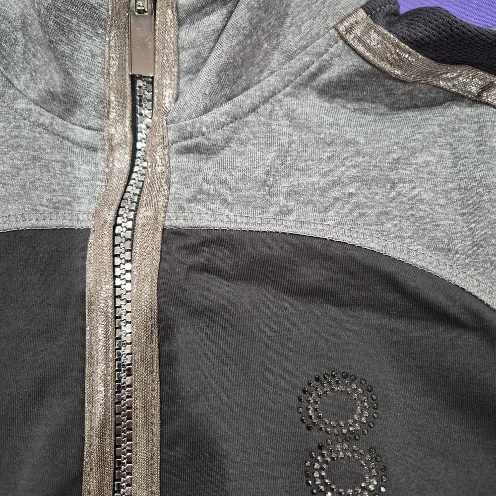 (PH8)Bebe Sport Rhinestones Logo 2-PC Dark Graphite/Grey/Taupe Jacket+Pants - S - Picture 9 of 11